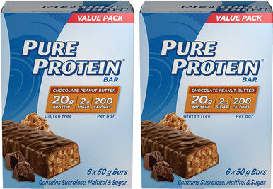 Pure Protein Bars, Gluten Free, Snack Bars, Chocolate Peanut Butter, 50 gram, 6 Count, 2 Pack {Imported from Canada}