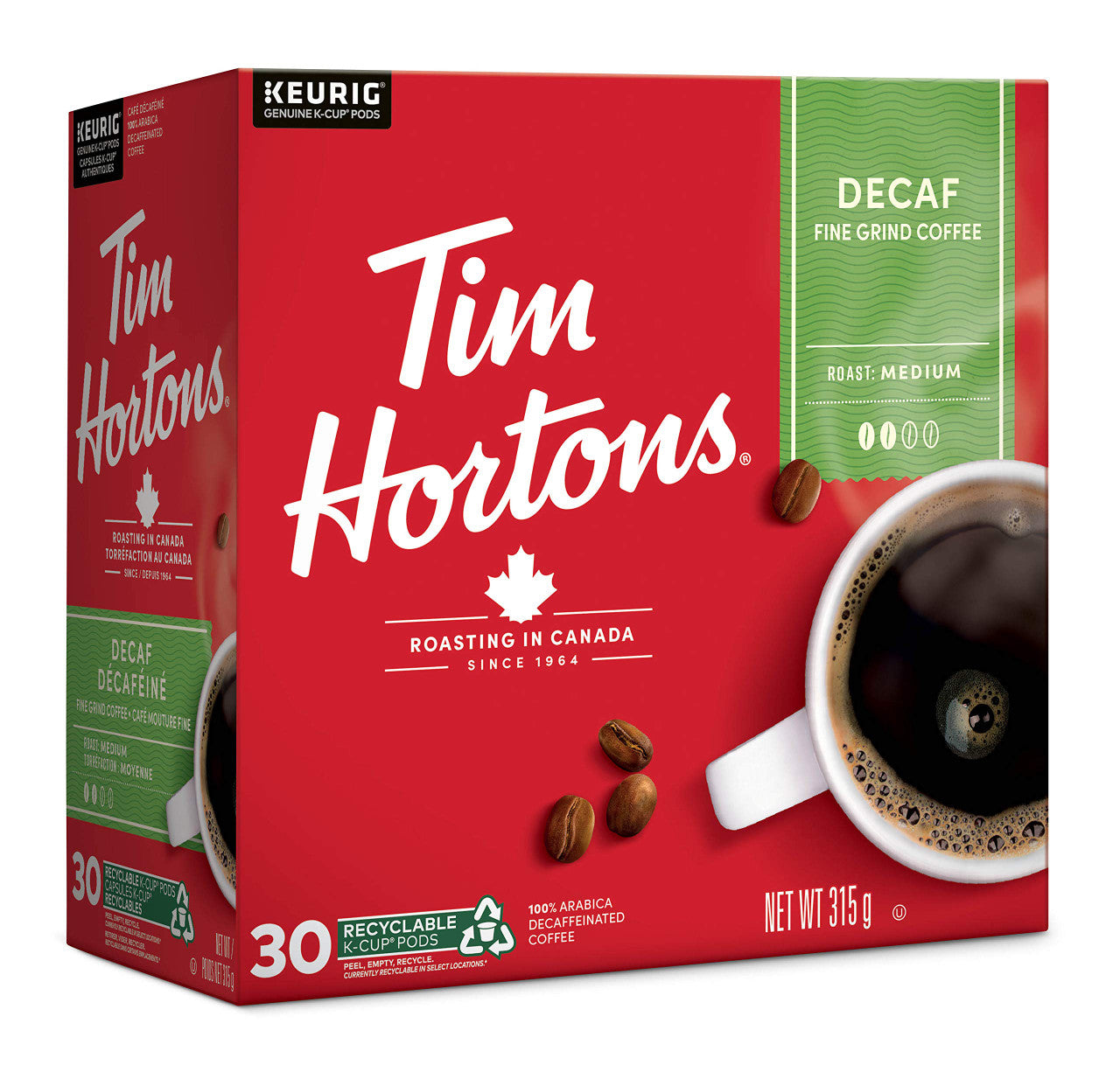 Tim Hortons Medium Roast K-cup Decaf Coffee 30 Count, {Imported from Canada}