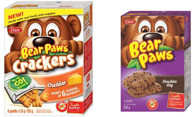 Bear Paws Bite-Sized Cheddar Crackers 180g, with Bear Paws Chocolate Chip 240g {Imported from Canada}