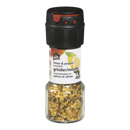 Club House, Herbs & Spices, Lemon & Pepper Seasoning, Grinder, 48g (Imported from Canada)