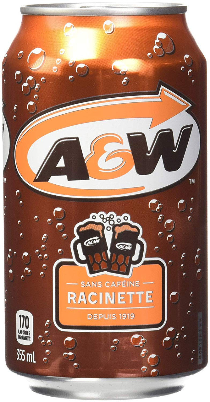 Lot of 12 A & W Root Beer Drink Cans 355ml 12 Fluid Ounces {Imported from Canada}