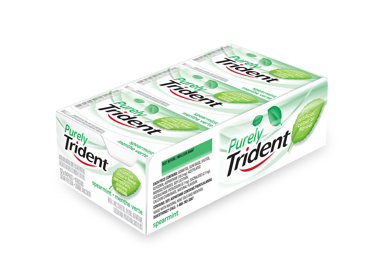 Trident Purely Trident Spearmint Chewing Gum, 12ct x 14pcs, (Imported from Canada)