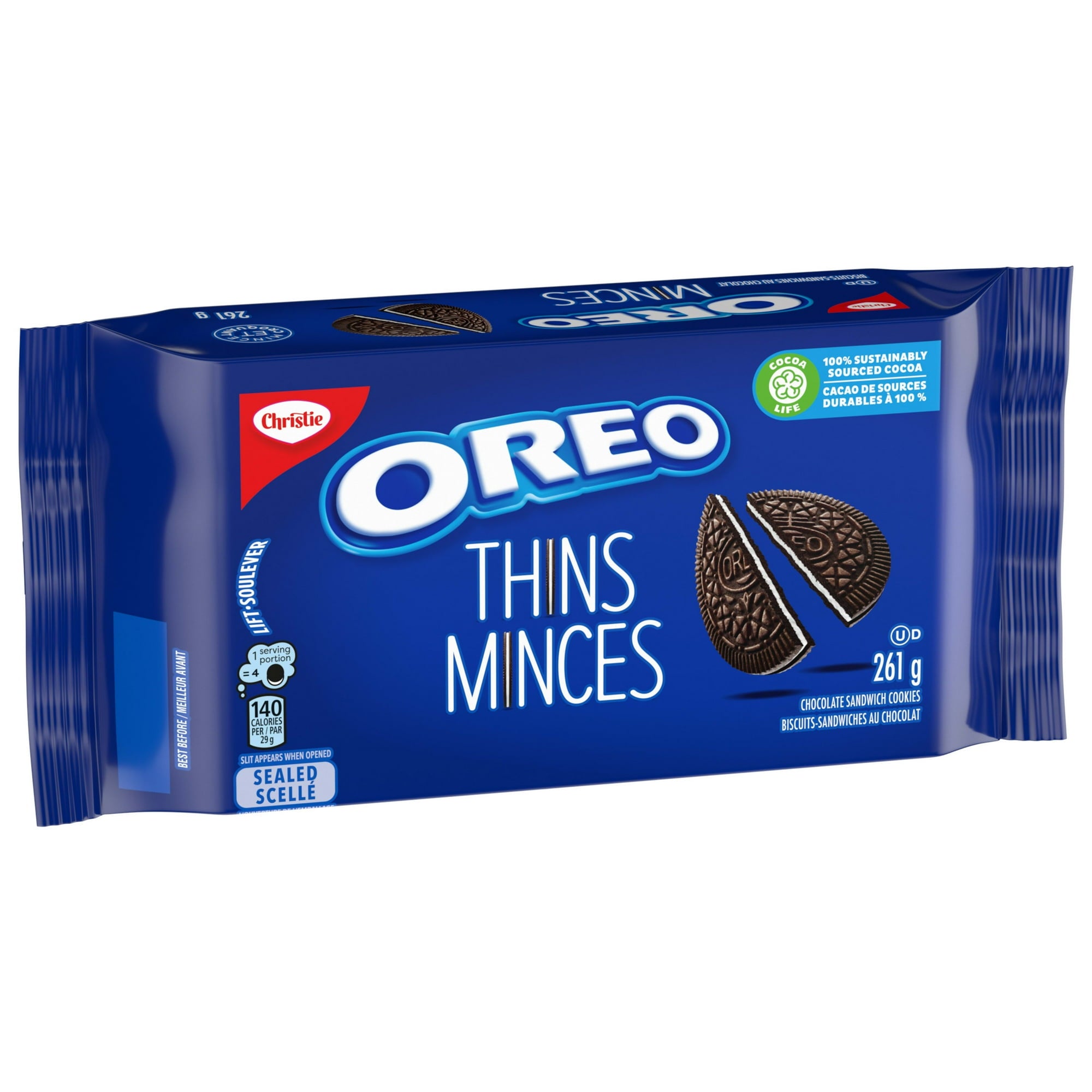Oreo Thins Chocolate Sandwich Cookies, 261g/9.2 oz., Package, front of package.