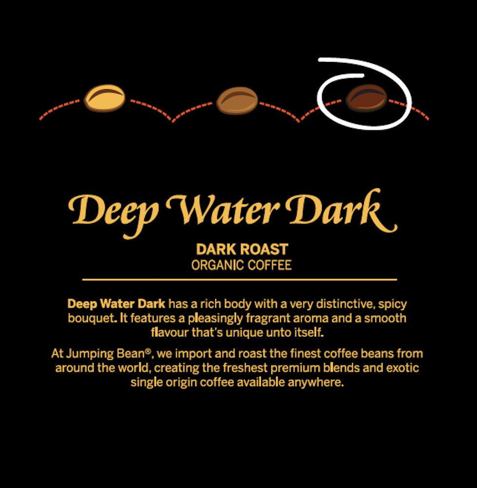 Jumping Bean Organic Single Serve Coffee Pods, Deep Water Dark Roast, 12ct. (6pk) {Imported from Canada}