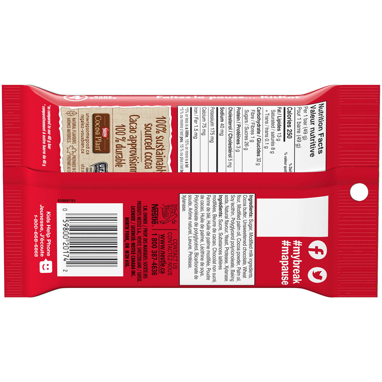 Nestle Kitkat Chunky Chocolate Bars Multipack, 4 X 49g, 196g/6.9 oz., {Imported from Canada}