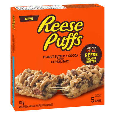 Reese Puffs Treats Peanut Butter & Cocoa Cereal Bars, 120g/ 4.2oz., Box, {Imported from Canada}