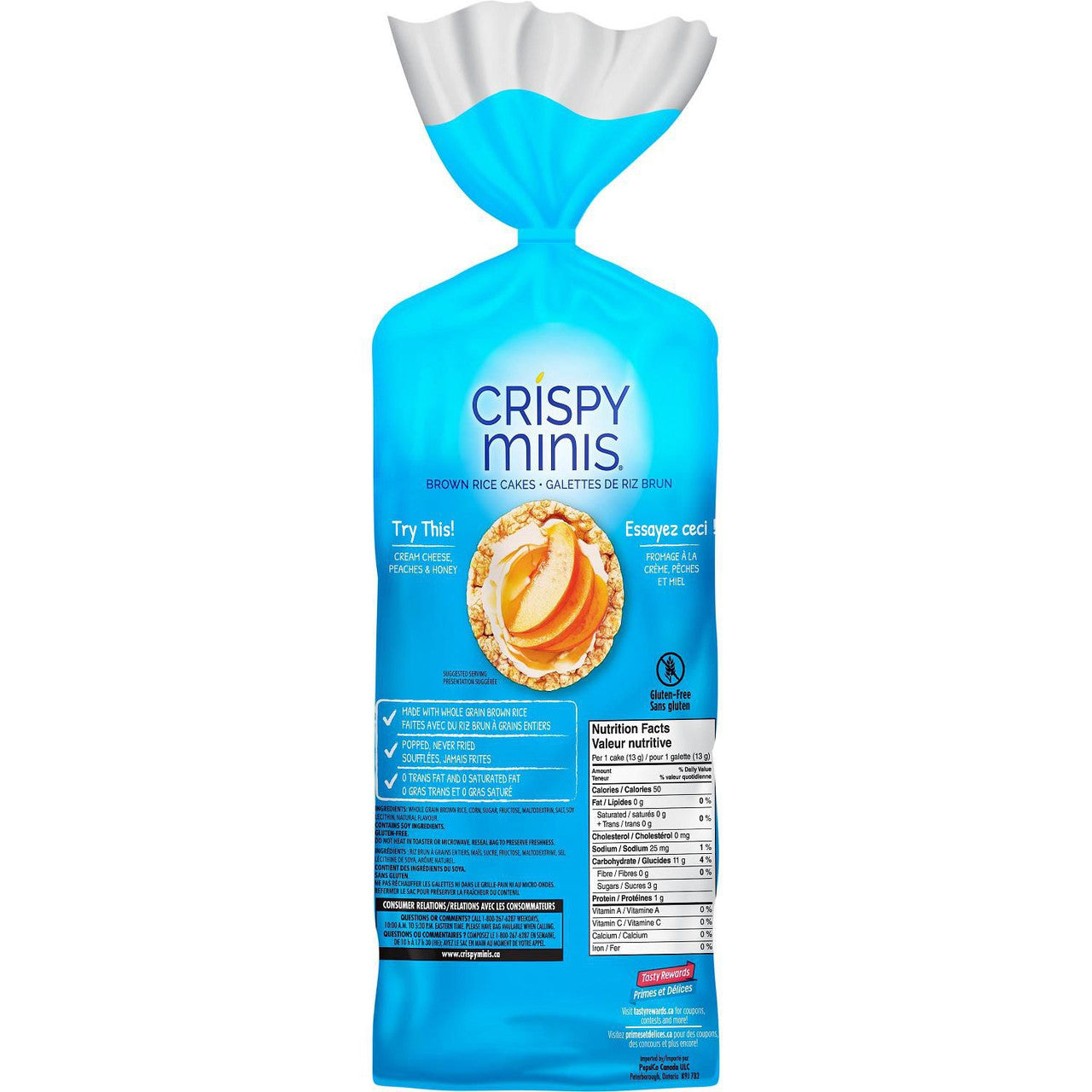 Quaker Crispy Minis Caramel Corn Flavor Large Brown Rice Cakes, 189g/6.6 oz. Bag {Imported from Canada}