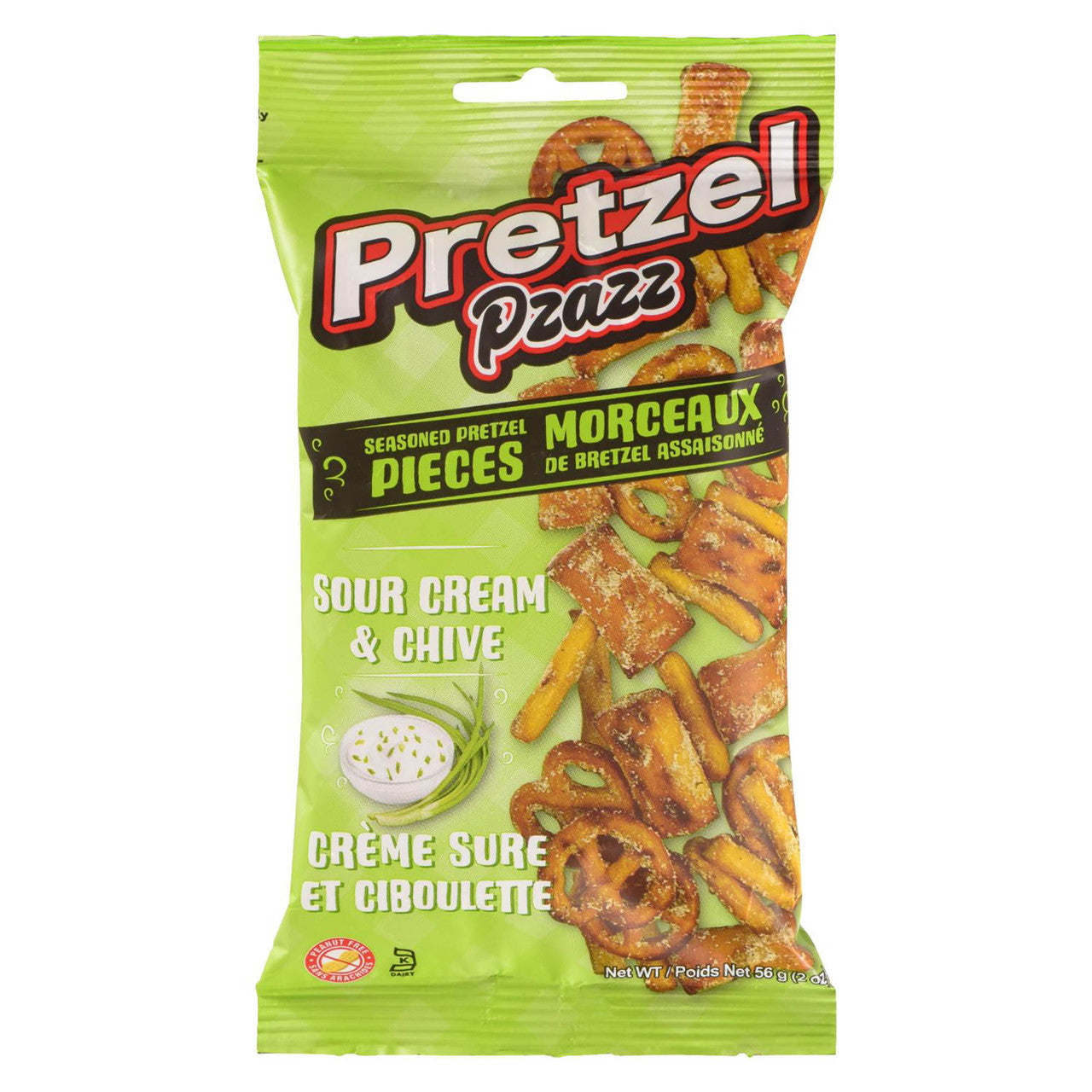 Pretzel Pzazz Seasoned Pretzel Pieces, Sour Cream & Chive, 56g/2 oz., {Imported from Canada}