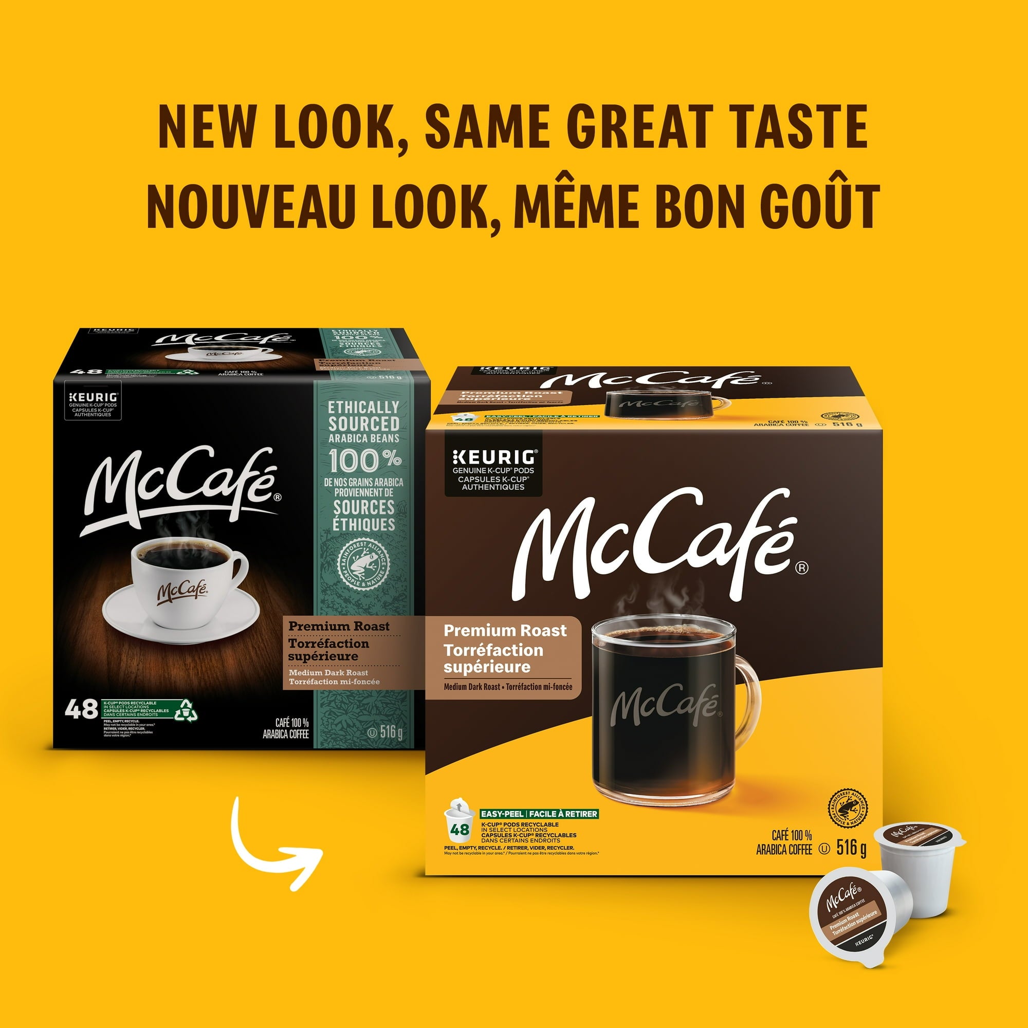 McCafé coffee pods packaging on a yellow background