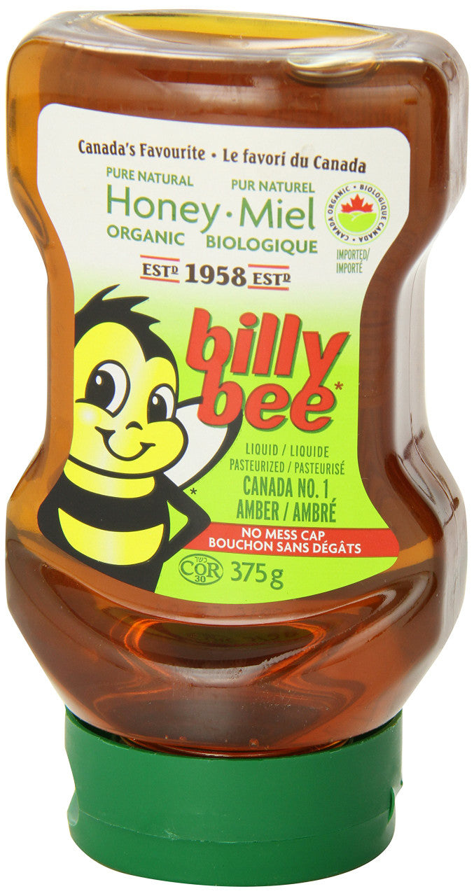 Billy Bee, Organic Pure Natural Honey, Liquid Amber, Upside-down Squeeze, 375g/13.2oz.