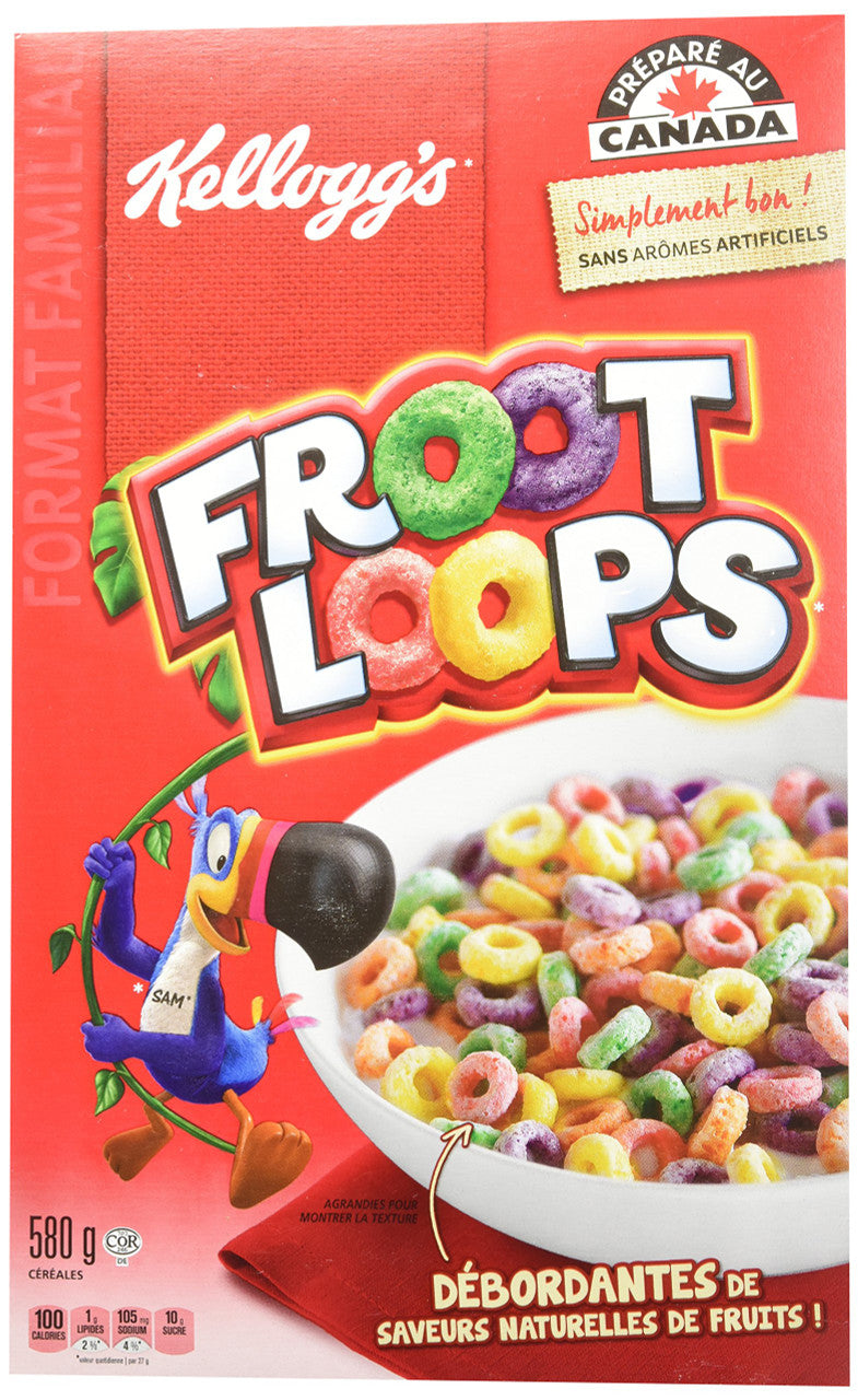 Kellogg's Froot Loops Cereal, Family Size, 580g/20.5oz., {Imported from Canada}