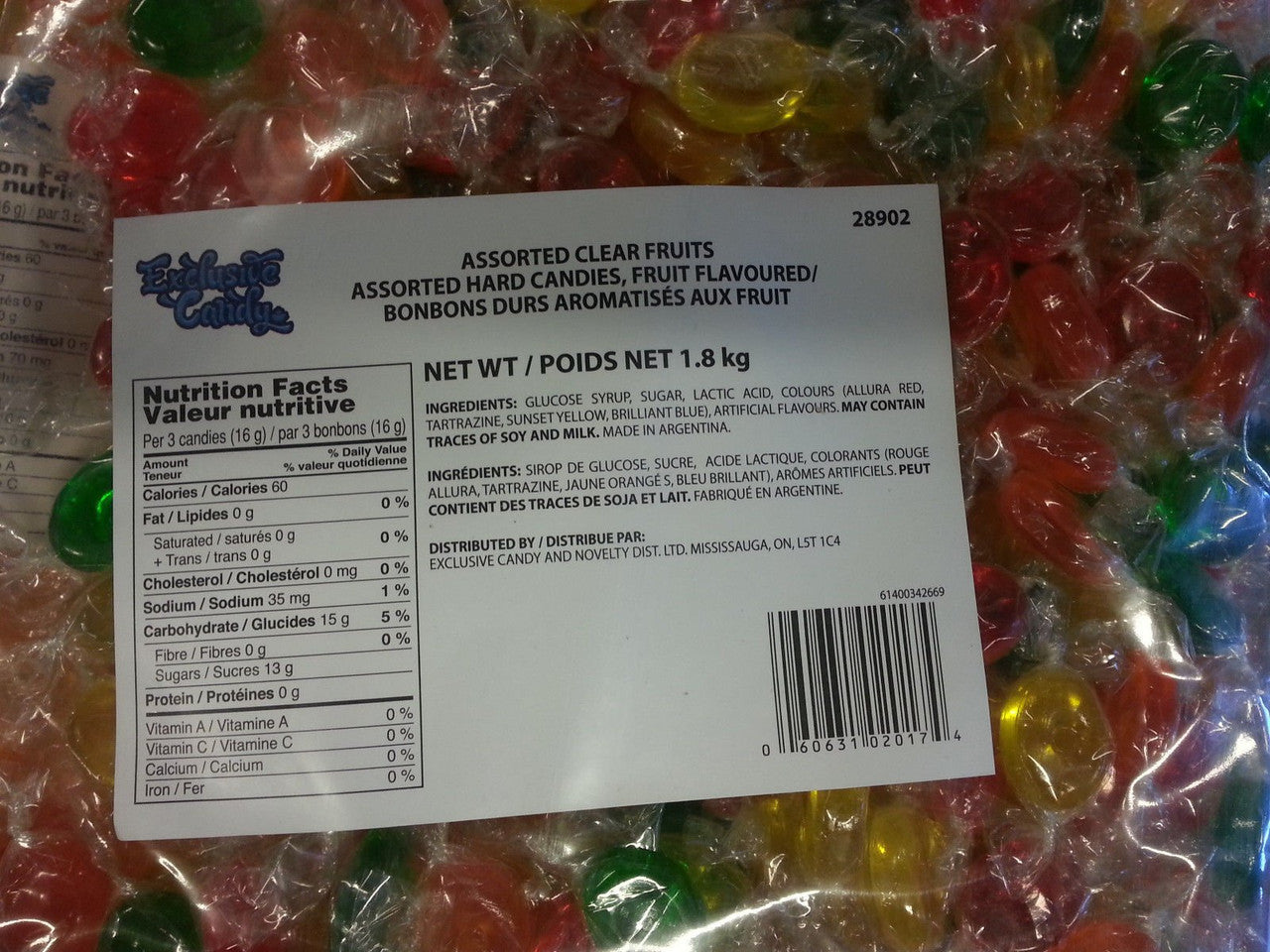 Exclusive Candy Assorted Clear Fruits , Fruit Flavoured Hard Candies 1.8kg/4lbs. {Imported From Canada}