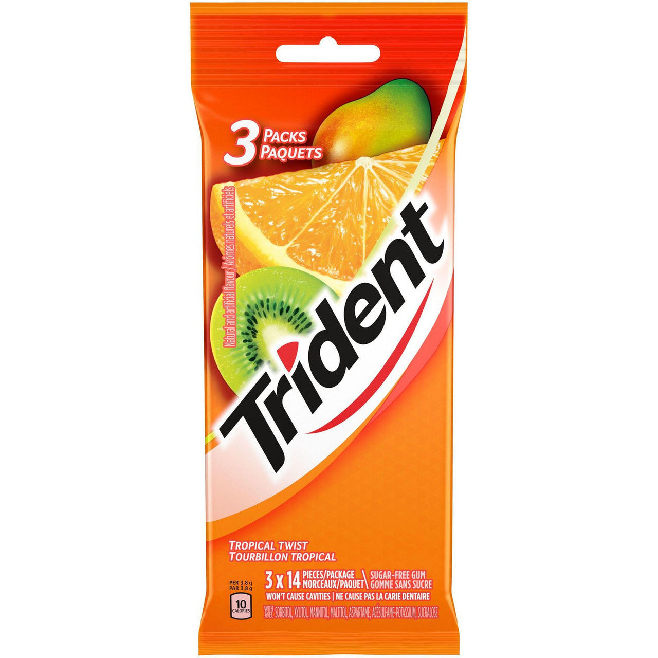Trident Sugar-Free Gum, Tropical Twist Mulitpack, 3-pack x 14 pieces {Imported from Canada}