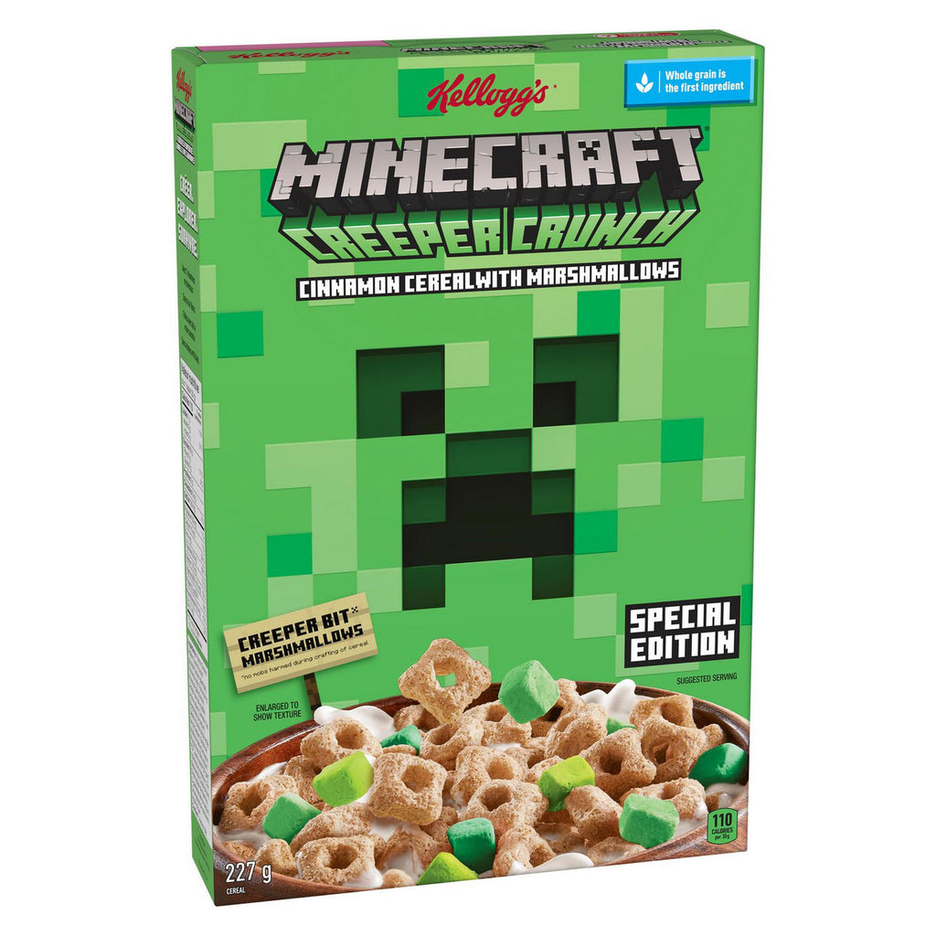 Kellogg's Minecraft Creeper Crunch Cinnamon Cereal with Marshmallows, 227g/8 oz. Box {Imported from Canada}