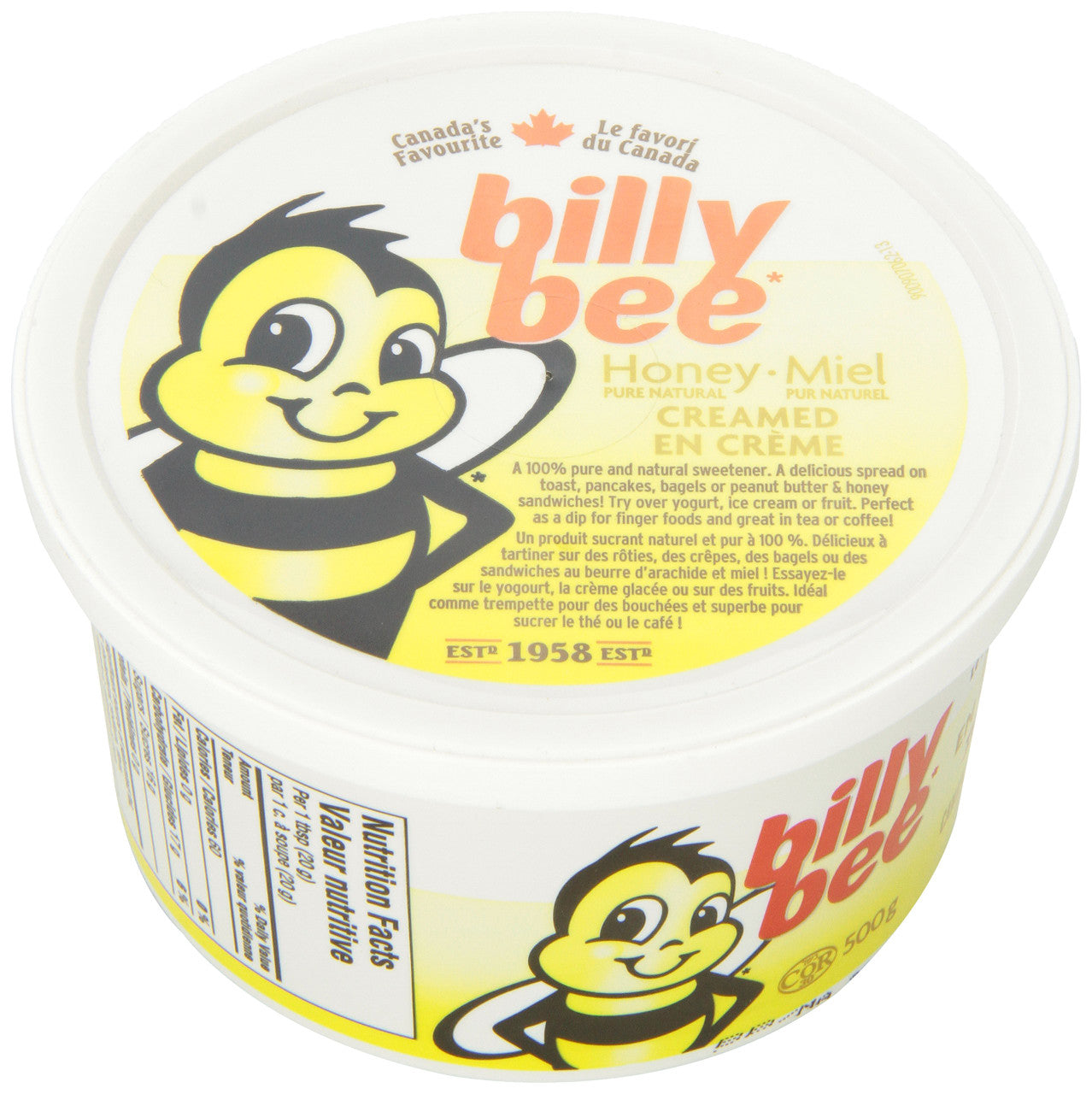 Billy Bee, Pure Natural Honey, Creamed White, Tub, 500g/17.6 oz., {Imported from Canada}