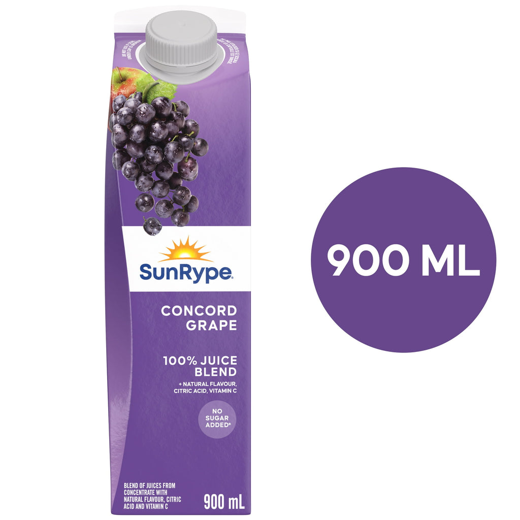 SunRype Fruit Juice, Concord Grape, 900ml/30.4 fl. oz. Carton, front of carton