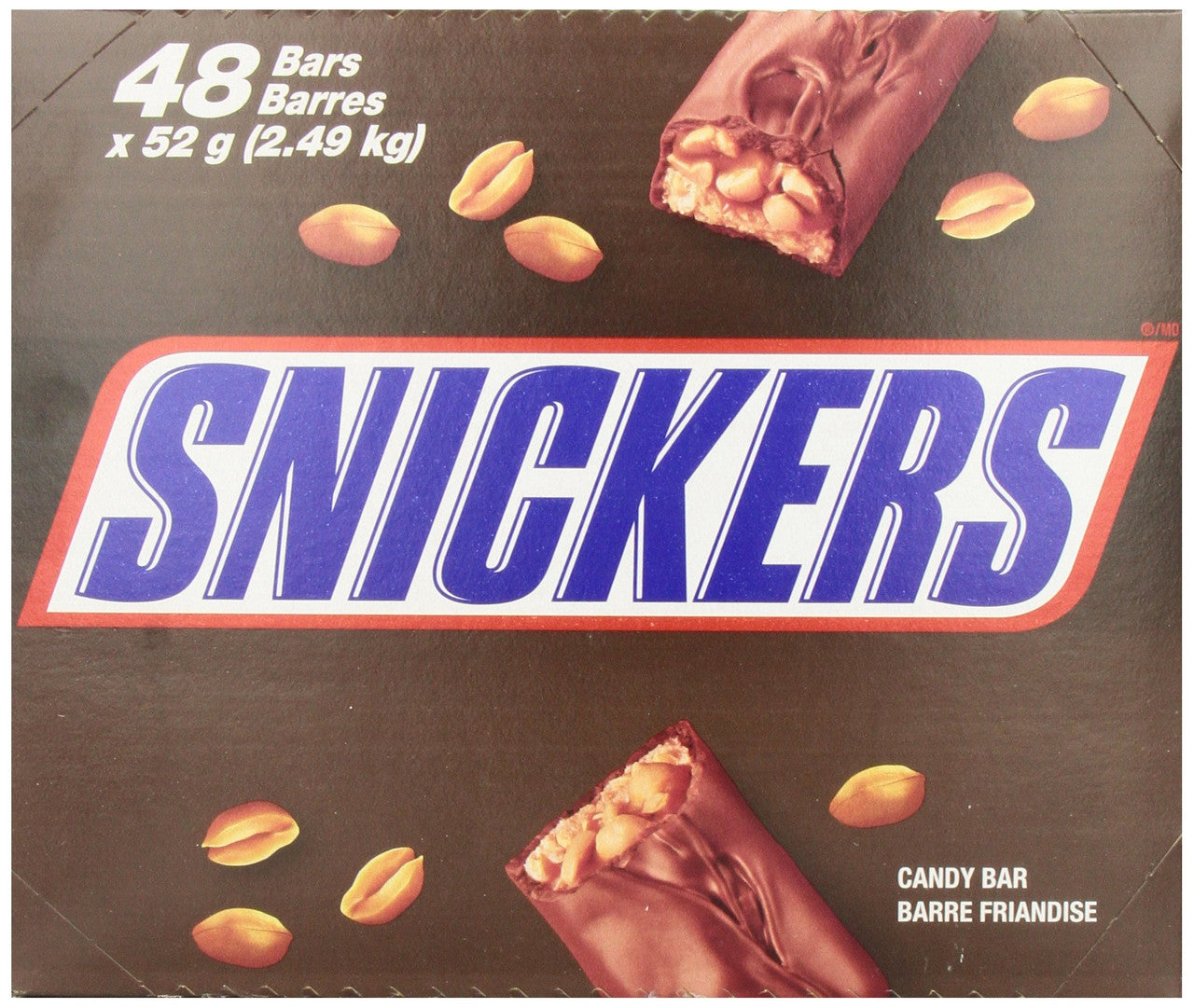 Snickers Chocolate Bar, (52g/1.8 oz,) per bar, 48-Count, {Imported from  Canada}