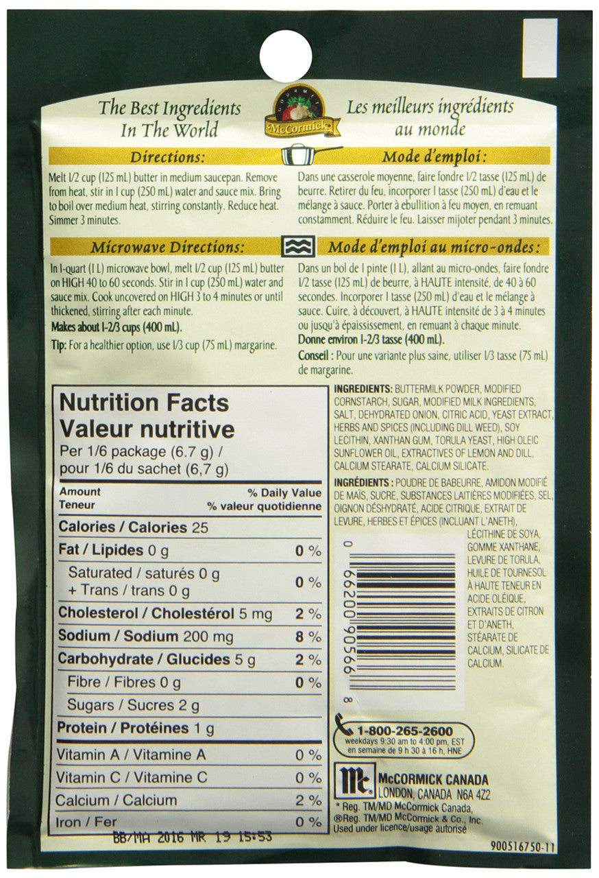 McCormick Gourmet, Lemon & Dill Dry Mix, 40g/1.4 oz., {Imported from Canada}