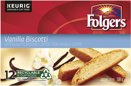 Folgers Vanilla Biscotti  Coffee Pods,12 Pods,108g {Imported from Canada}