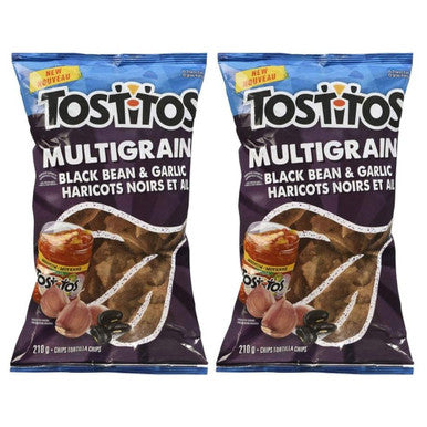 TOSTITOS Multigrain Black Bean & Garlic Tortilla Chips 210g/7.4oz, 2pk {Imported from Canada}
