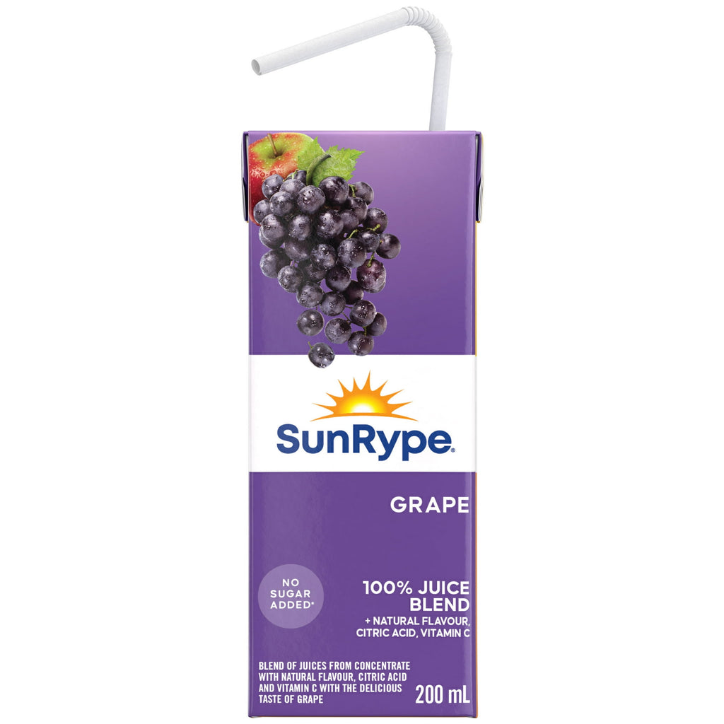 SunRype Grape Juice Boxes Perfect For On-The-Go, 5x200ml/33.8 fl. oz. - Front Of One Juice Box