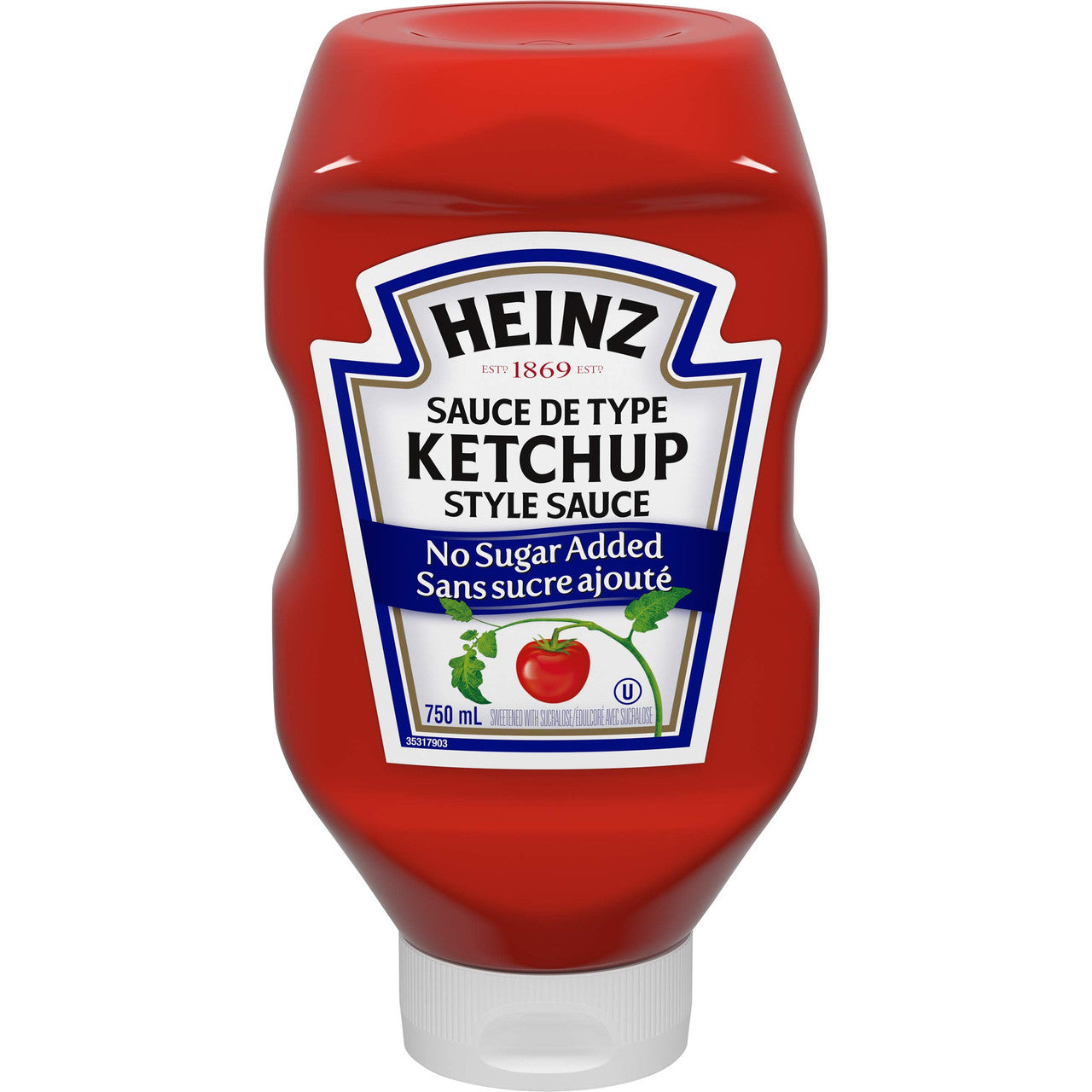 HEINZ Ketchup No Sugar Added, 750ml, 25.4oz., (12 pack) {Imported from Canada}