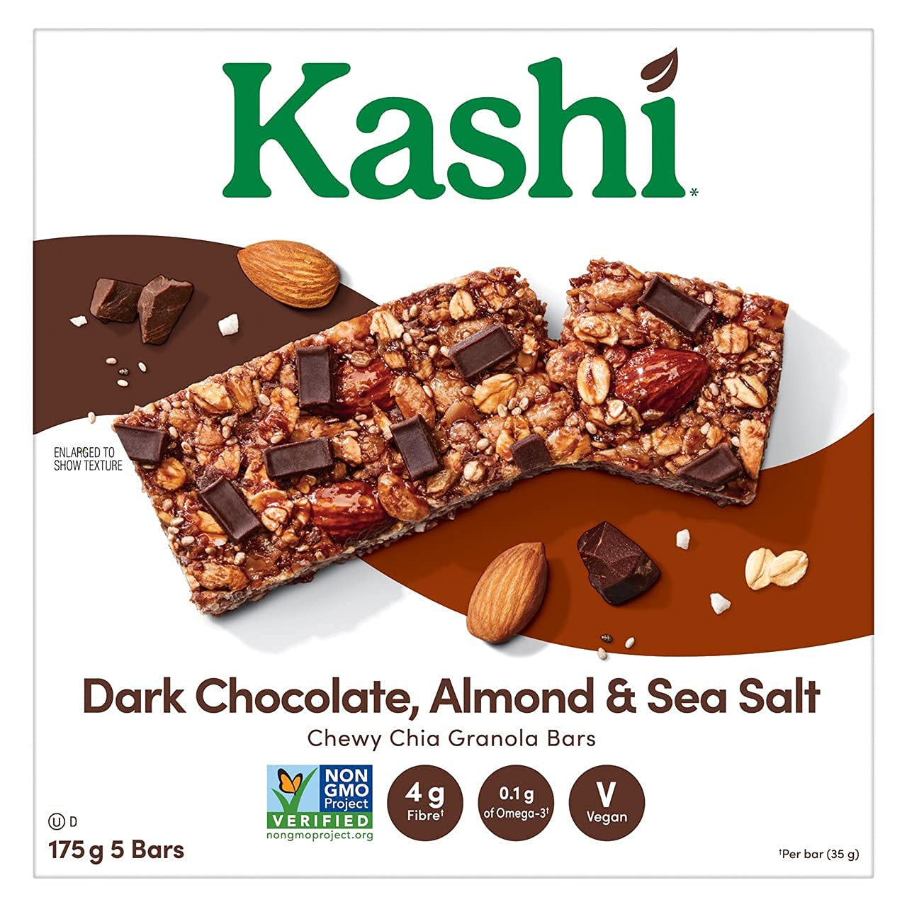 Kashi Chia Chocolate Almond and Sea Salt Chewy Granola Bar Non-GMO 5 Bars, 175g/6.17oz, 2-Pack {Imported from Canada}