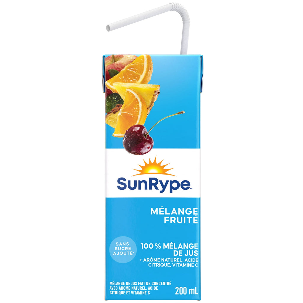 SunRype Fruit Medley Juice Boxes Perfect for On-The-Go, 5x200ml, 1L/33.8 fl. oz. - Back Of One Juice Box