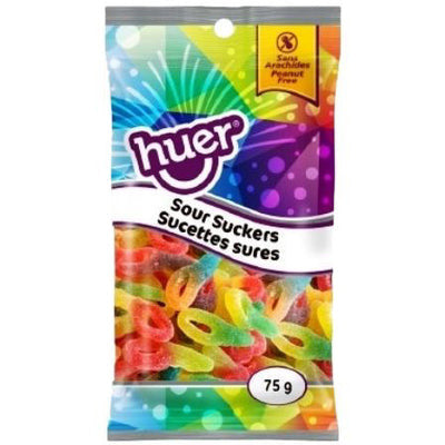 Huer Sour Suckers Gummy Candies, 75g/2.6 oz., Peg Bag, {Imported from Canada}