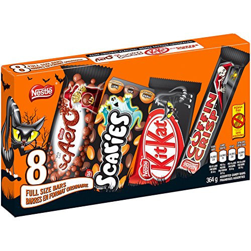 NESTLE Full-Sized Scary Halloween Chocolate Bars - KITKAT, COFFIN CRISP, SCAERO, SCARIES - 364g (Pack of 8 bars)