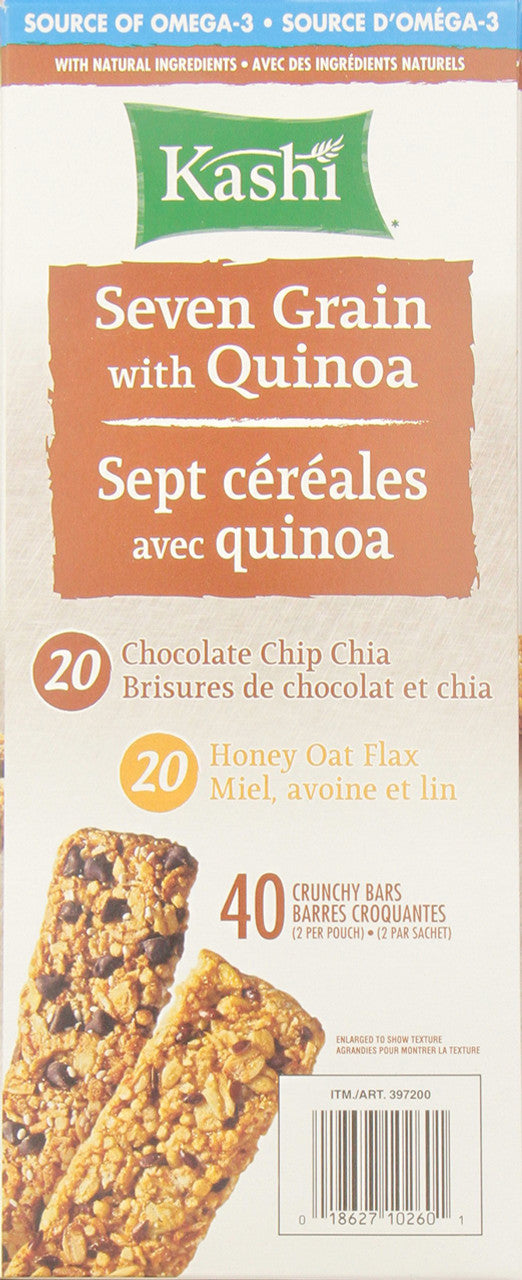 KASHI Seven Grain with Quinoa Bars, 40 Count, 800g/28.2 oz., {Imported from Canada}