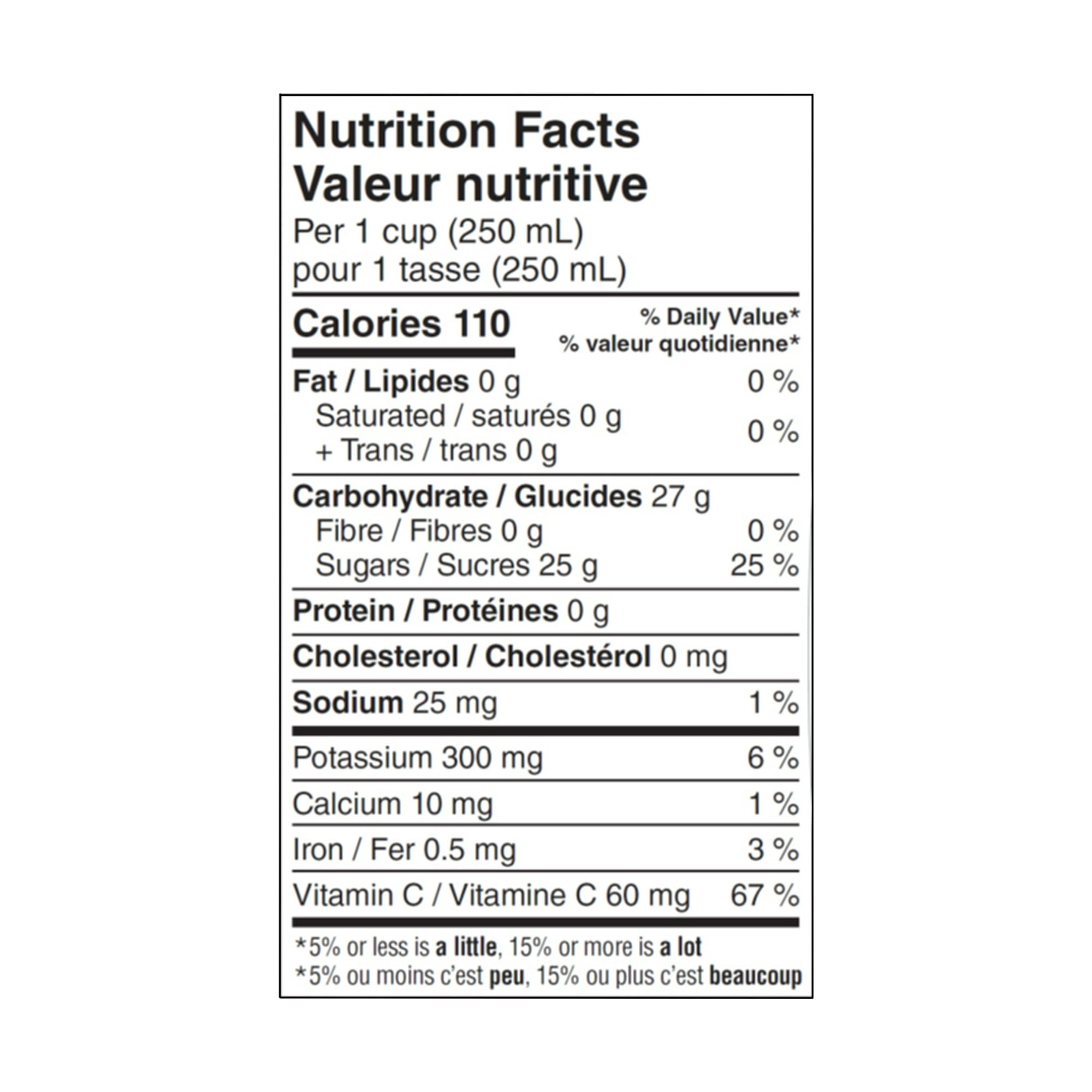 SunRype Fruit Juice, Raspberry, 900ml/30.4 fl. oz. Carton, nutrition facts label