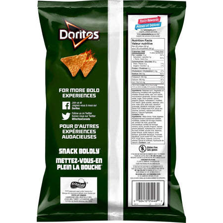 Doritos Jalapeno & Cheddar Tortilla Chips, 235g, back of bag.