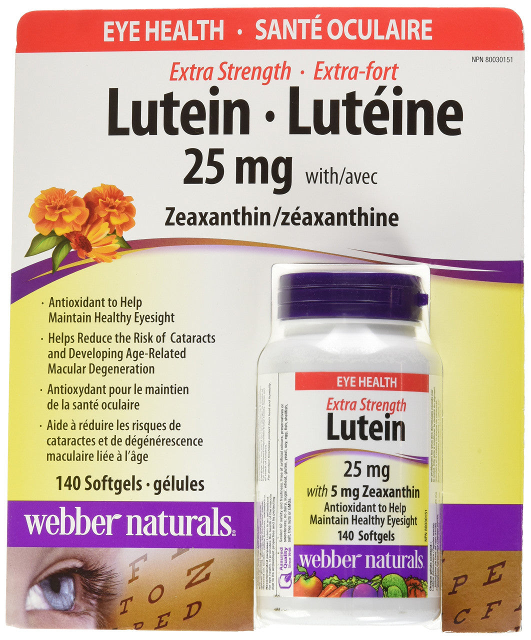 Webber Naturals Extra-Strength Lutein, 140 Softgels, 25mg, {Imported from Canada}