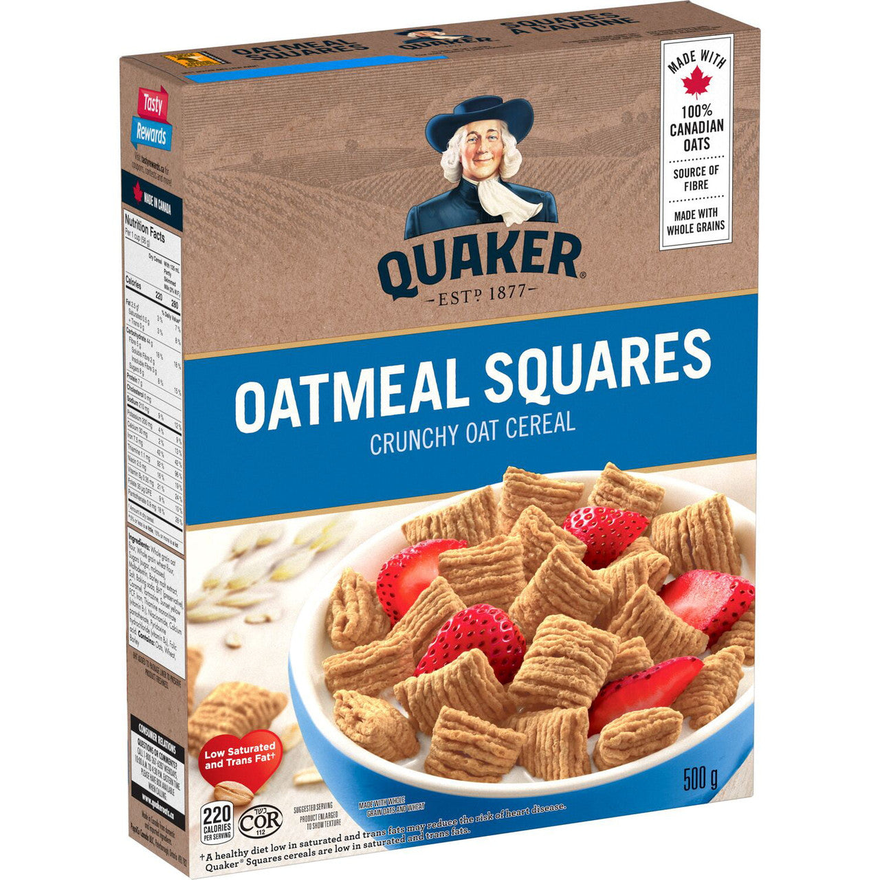 Quaker Breakfast Quaker, Oatmeal Squares, Crunchy Oat Cereal, 500g/17.6oz