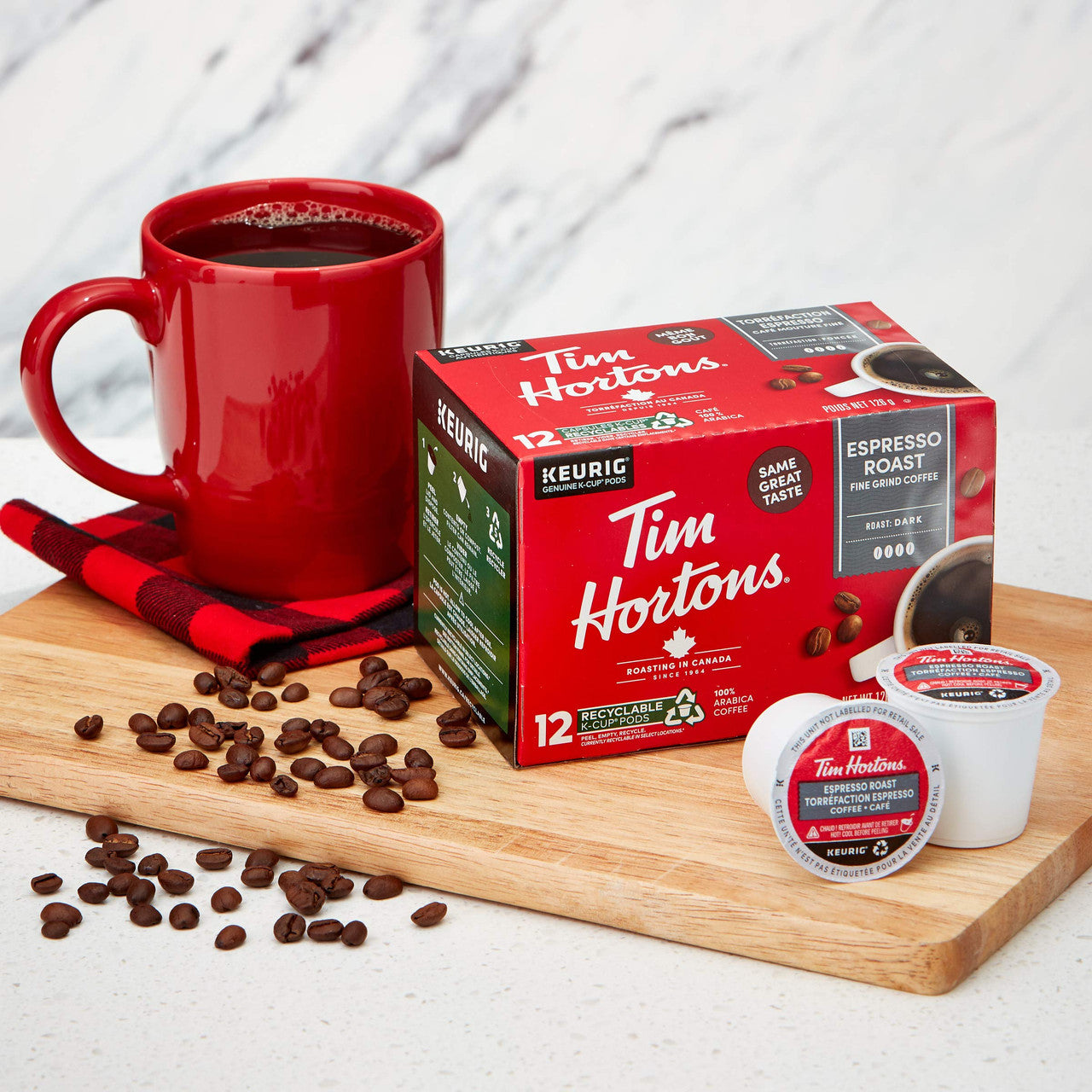 Tim Hortons Espresso Coffee, Single Serve Keurig K-Cup Pods, Dark Roast, 12ct Pack {Imported from Canada}