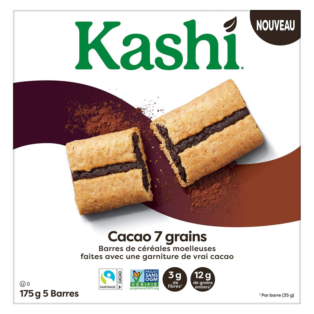 Kashi Cocoa 7 Grain Soft Baked Cereal Bars, (5x35 g), 175g/6.2 oz., Box, {Imported from Canada}
