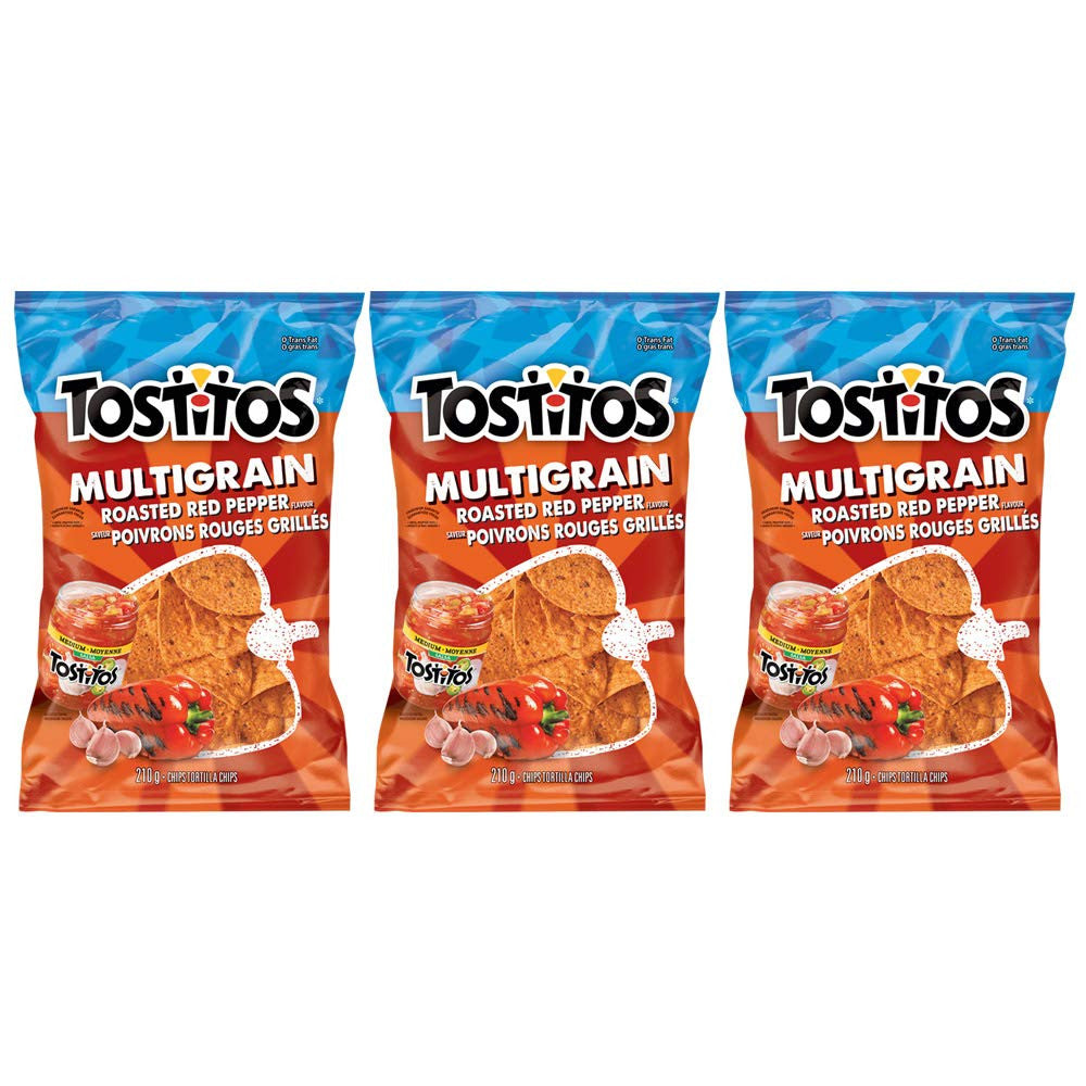 Tostitos Multigrain Roasted Red Pepper Tortilla Chips 210g/7.4oz, 3-Pack {Imported from Canada}