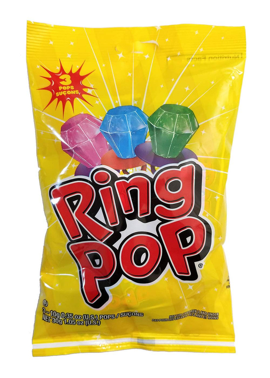 Ring Pop - Total of 12 Ring Pops (4 Bags of 3, Net Weight 120g/4.2oz.) {Imported from Canada}