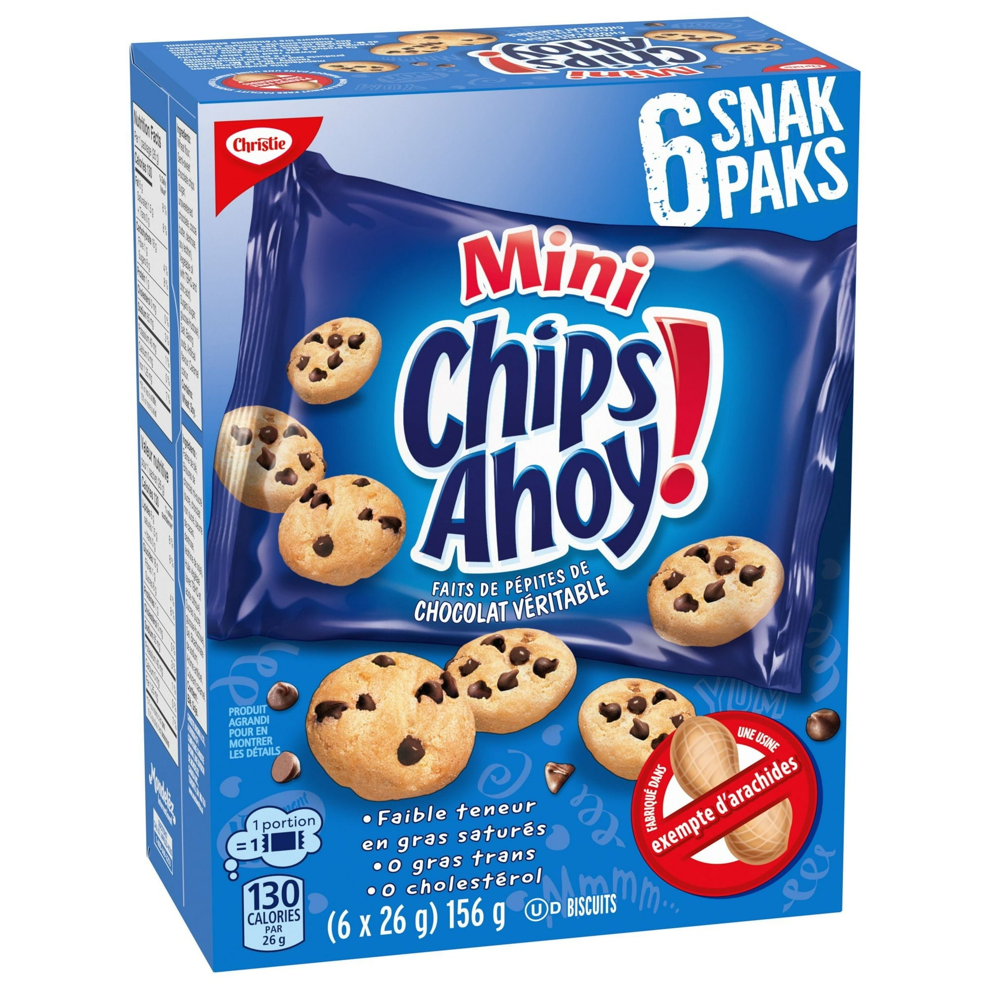 Side of Chips Ahoy! Mini Chocolate Chip Cookie Snack Packs - 156g/5.5 oz on a white background in French