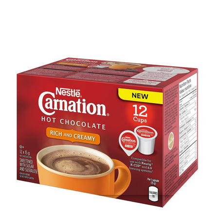 CARNATION Rich Hot Chocolate, KEURIG K-CUP Compatible Pods, 12x15g (12 Cups)