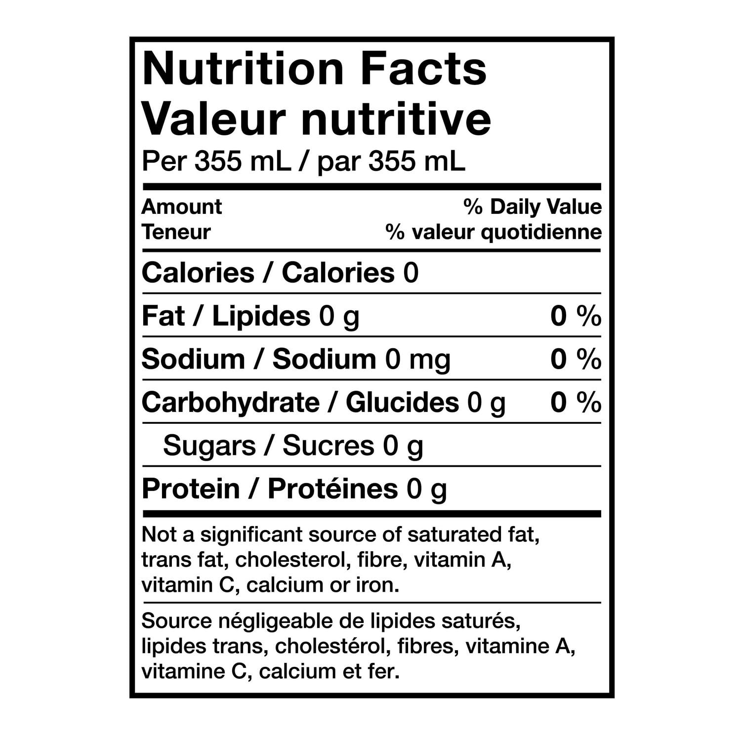 Bubly Cherry Sparkling Water Beverage, 12x355ml cans, 4.26L/144 oz., nutrition facts label.