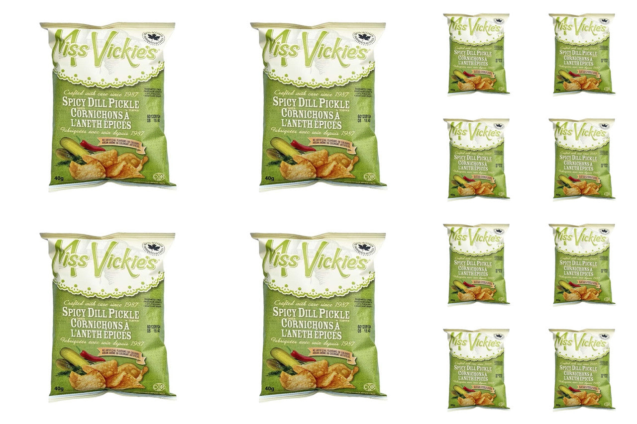 Miss Vickie's Spicy Dill Pickle Kettle Cooked Potato Chips (12ct x 40g/1.4oz,) {Imported from Canada}