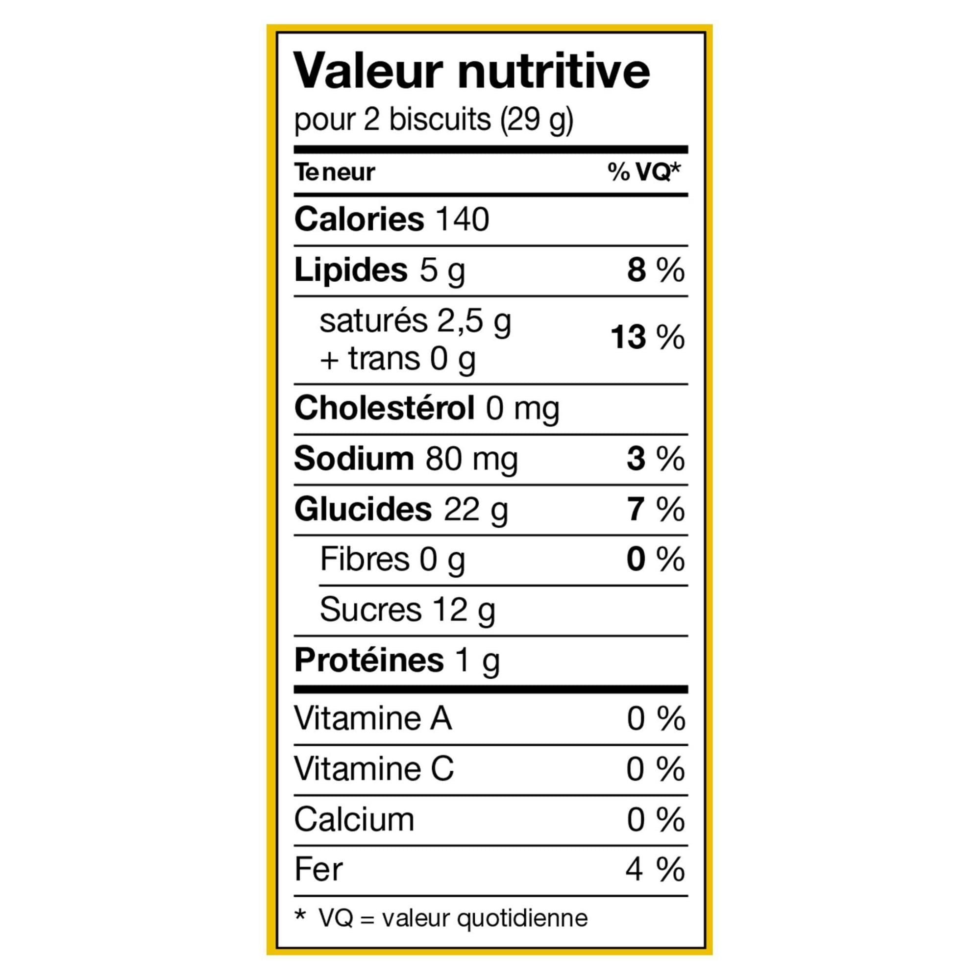 Nutrition fact in French for Leclerc Celebration Maple Leaf Creme Cookies, 350g/12.3 oz on a white background