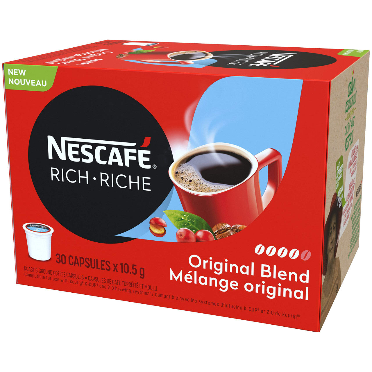 NESCAFE Rich Original Roast & Ground Coffee Capsules, K-Cup Compatible Pods, 30 Capsules {Imported from Canada}