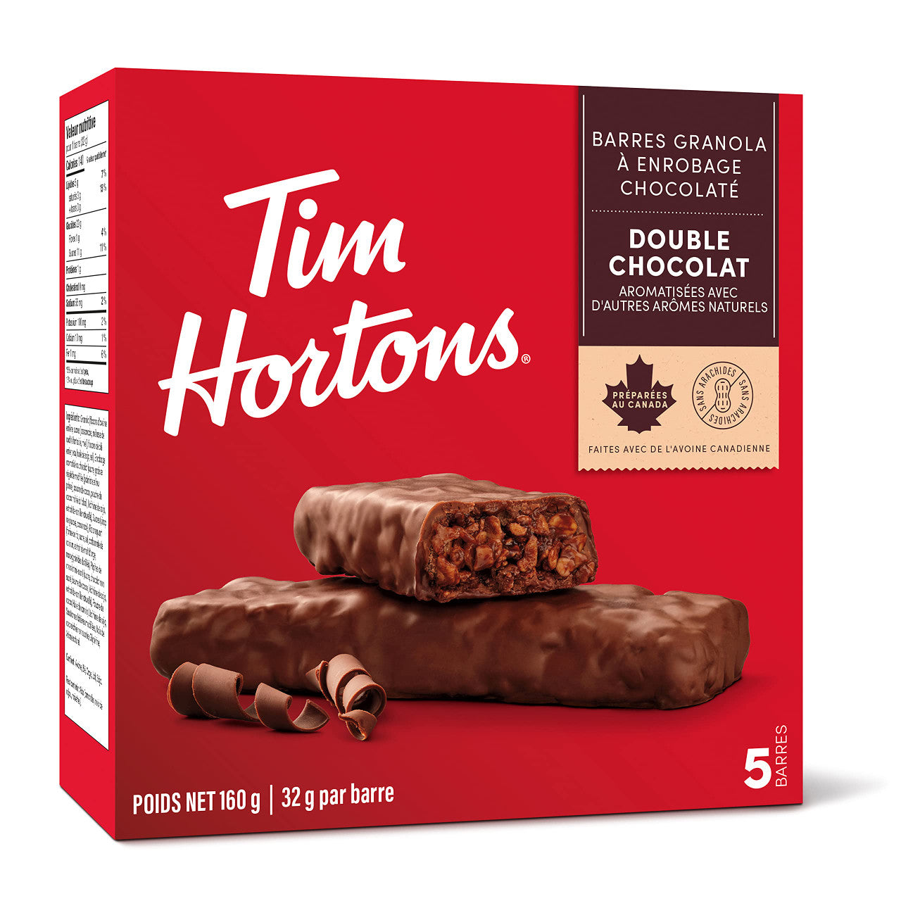 Tim Hortons Double Chocolate Granola Bars, Peanut Free, 5 Count, {Imported from Canada}