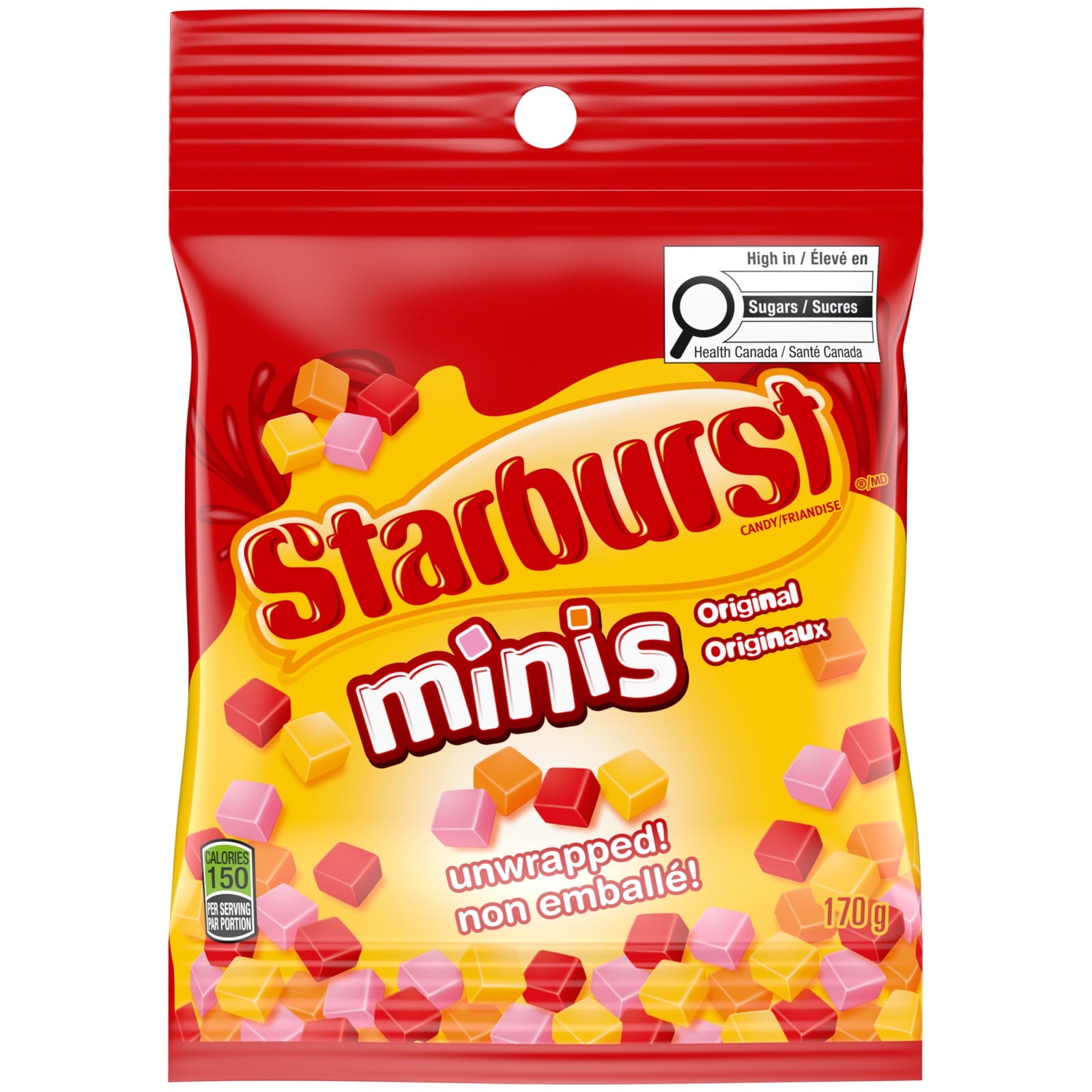 Starburst Minis candy package with red and yellow design