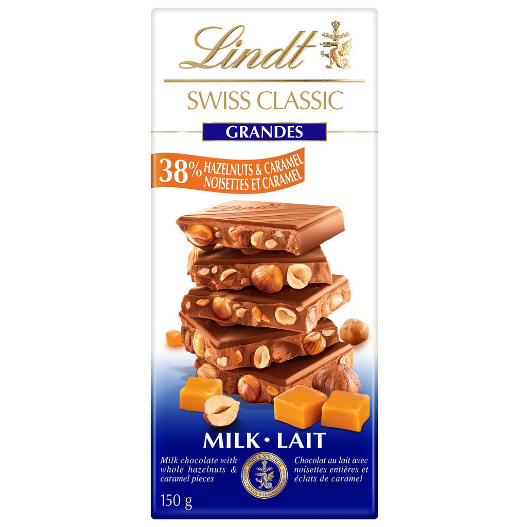 Lindt Swiss Classic Grandes Hazelnuts & Caramel Milk Chocolate Bar, 150g/5.2 oz. {Imported from Canada}