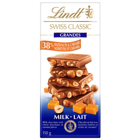 Lindt Swiss Classic Grandes Hazelnuts & Caramel Milk Chocolate Bar, 150g/5.2 oz. {Imported from Canada}