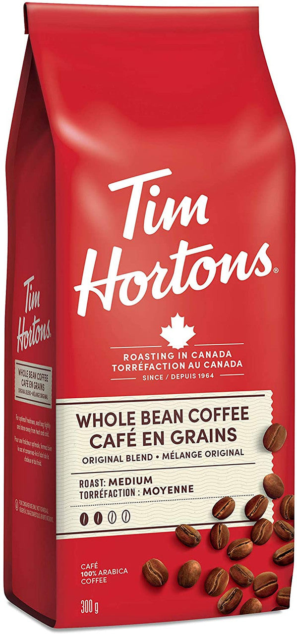 Tim Hortons Whole Bean Bag, Medium Roast Coffee, 300g/10.6 oz. (2 Pack) {Imported from Canada}